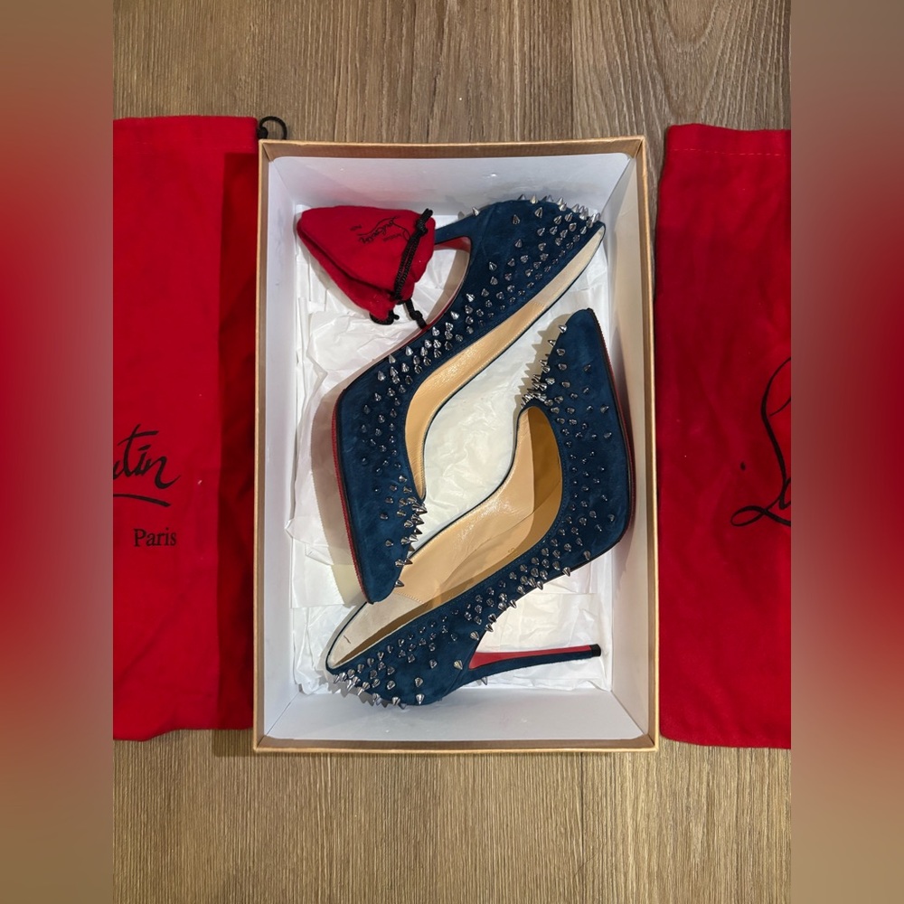 Christian Louboutin Red Bottoms Blue Spiked Women's Heels